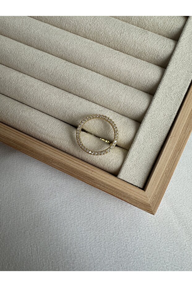 خاتم دائري من حجر الزركون الذهبي - 2