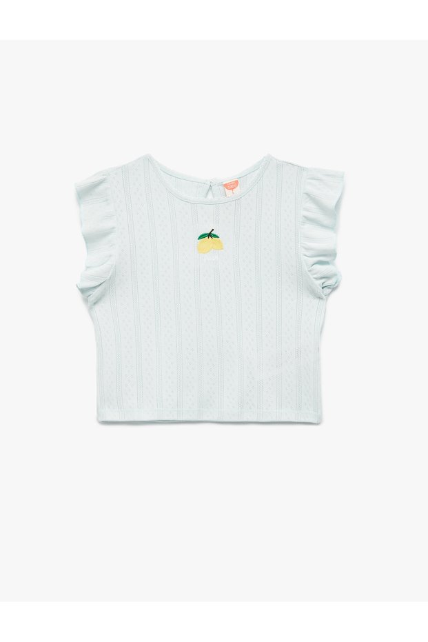 Sleeveless Ruffle Detail Crew Neck Cotton T-Shirt