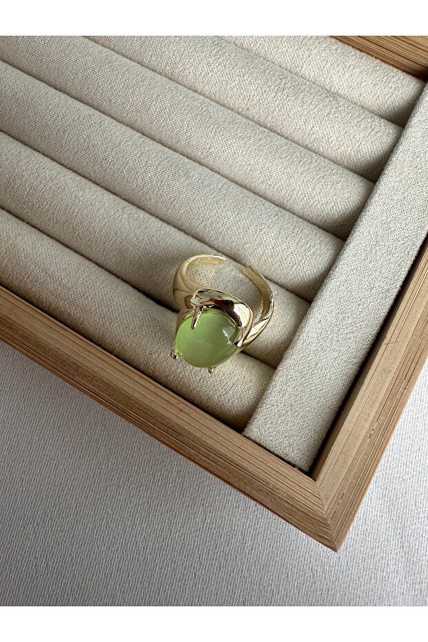 Green Cat's Eye Stone Ring - 2