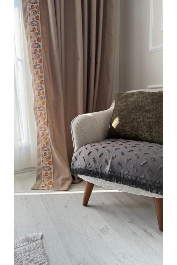 Striped Tufted Sofa Cover Cotton Covering Seat | Armrest Cover 70X95 cm Gray