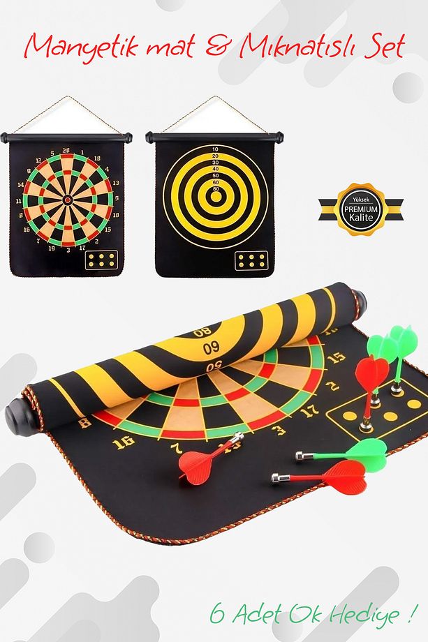 Yüksek Kalite En Büyük Boy Mıknatıslı Manyetik Dart Seti Çift Yönlü Rulo Hedef Tahtası 6ok Dartboard - 1