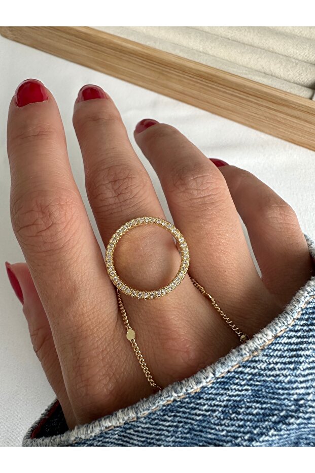 خاتم دائري من حجر الزركون الذهبي - 4