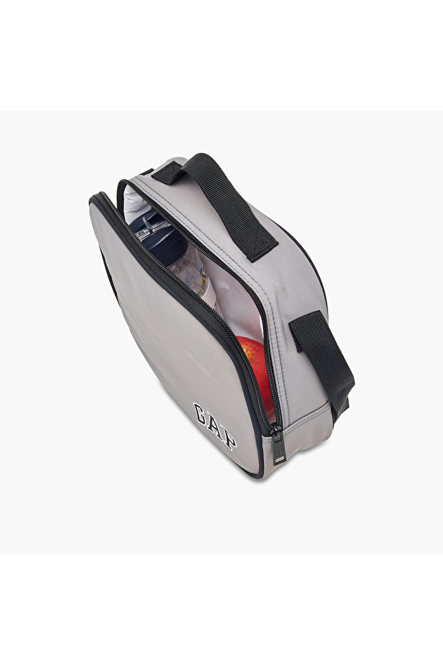 Solid Lunch Bag with Adjustable Strap and Zip Closure - 6