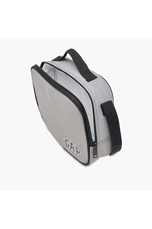 Solid Lunch Bag with Adjustable Strap and Zip Closure - 5