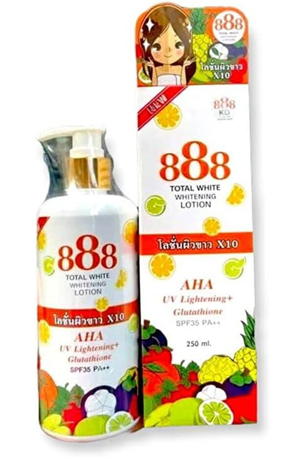 888 Total White Whitening Lotion Aha Uv Lightening and Glutathione Spf -35 Pa++