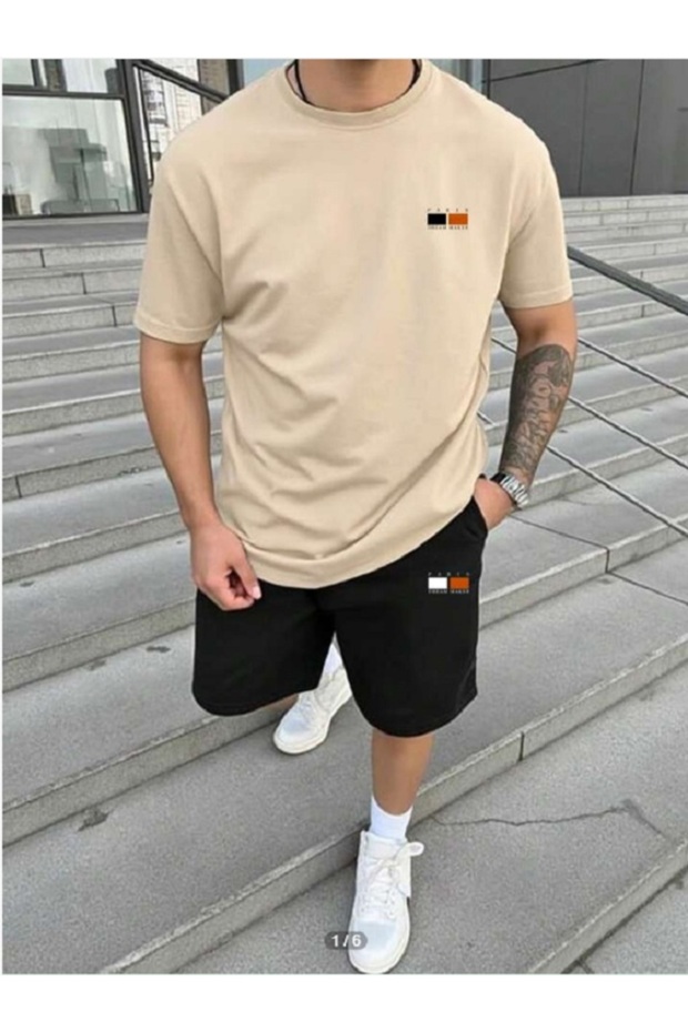 Unisex Oversized Loose-Fit T-shirt Shorts Top and Bottom PARIS LOGO Two-Piece Set Women/Men