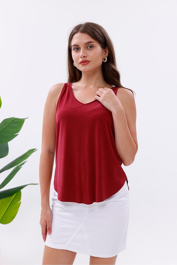 Likralı Modal Kumaş V Yaka Atlet - 5