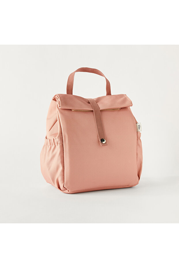 Solid Lunch Bag with Detachable Strap and Snap Button Closure - 2