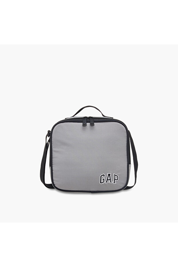 Solid Lunch Bag with Adjustable Strap and Zip Closure - 1