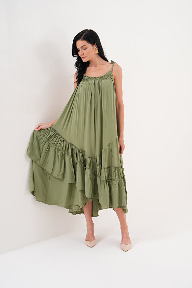 İthal Kumaş Askılı Elbise - 8