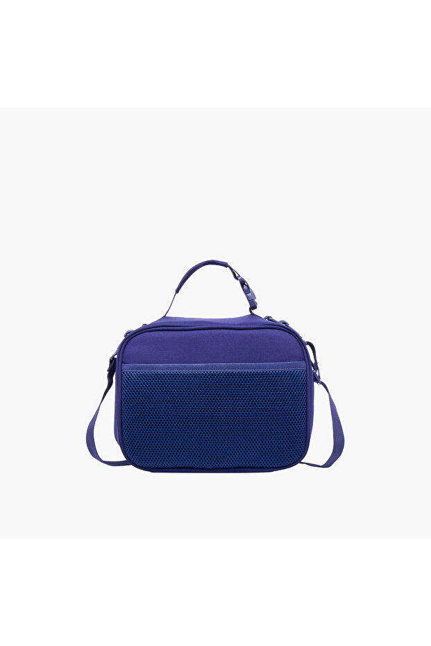 Solid Lunch Bag with Adjustable Strap and Zip Closure - 3