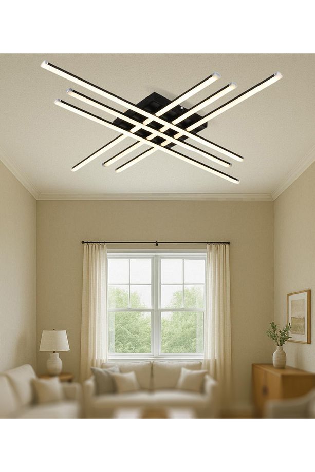 TT070-SY-3RENKIŞIK TT Aydınlatma 3 RENK IŞIK LEDLİ 6 lı Çubuk Model Mat Siyah Led Avize - 3