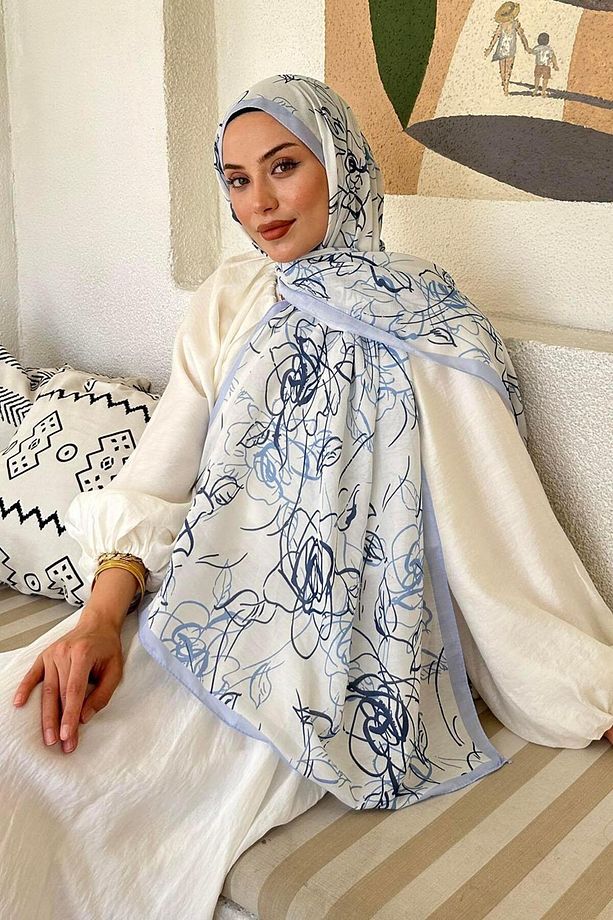 Çiçek desen Soft Şal Bebe Mavisi - 2