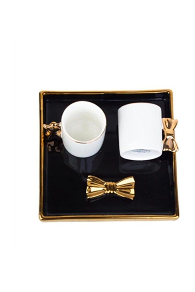 Black/Gold 2-Person Groom Coffee Cup Set with Tray 9861