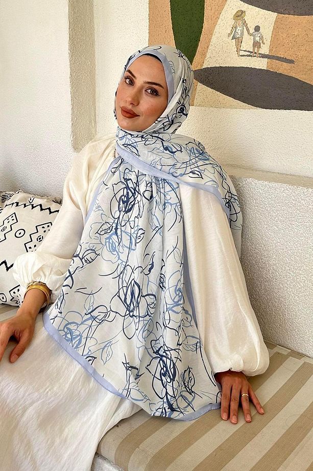 Çiçek desen Soft Şal Bebe Mavisi - 1