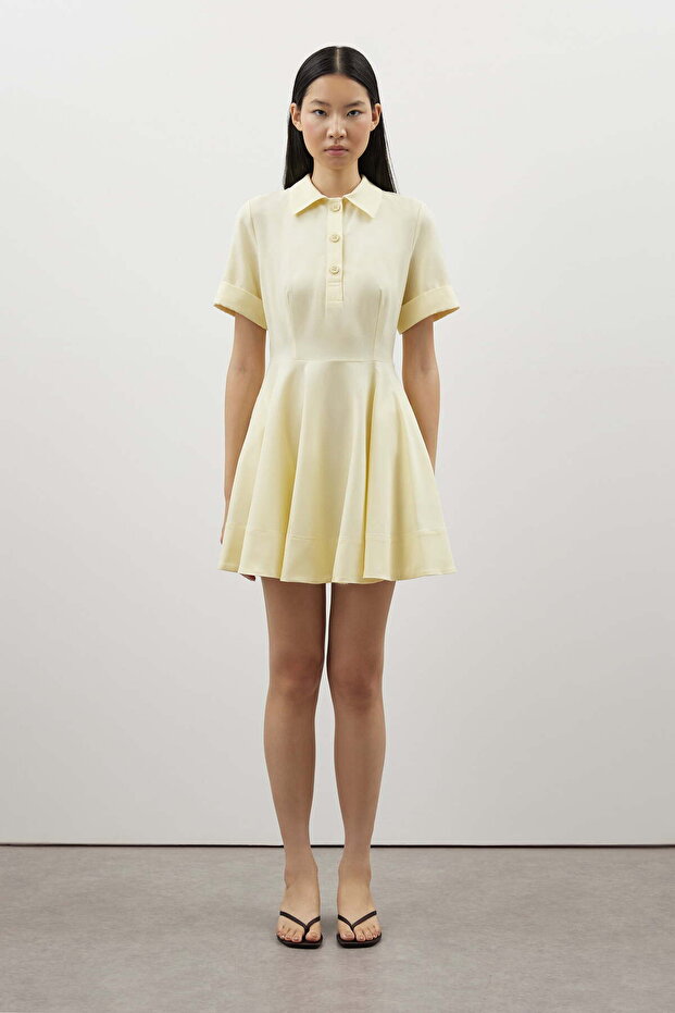 Düğmeli Volanlı Poplin Elbise - 1