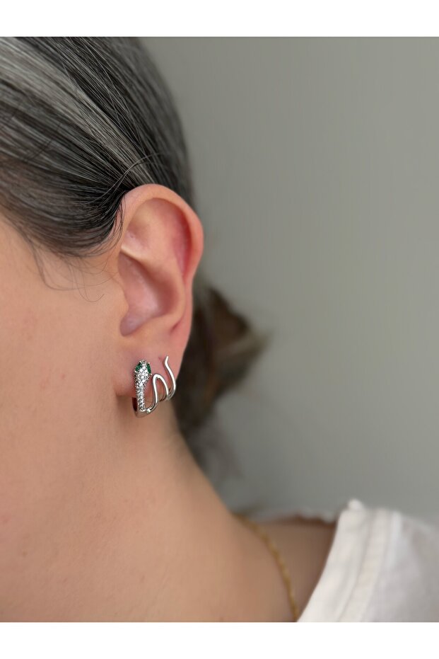 Steel Silver Stone Spiral Snake Francis Earrings -No Tarnishing-