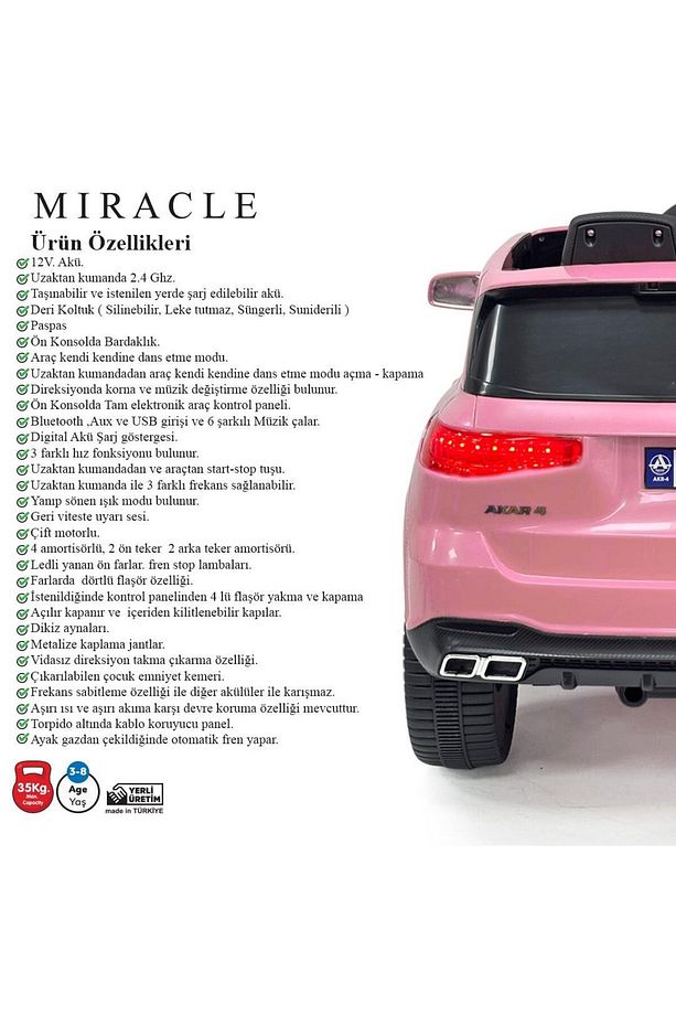 ÖZGÜNER OYUNCAK Akülü Araba 12 Volt Uzaktan Kumandalı 4x2 MIRACLE GT Deri Koltuk - 8
