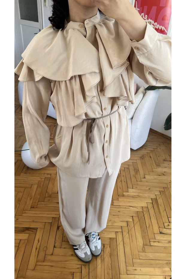 Modal Double Suit with Ruffle Kuaşklı