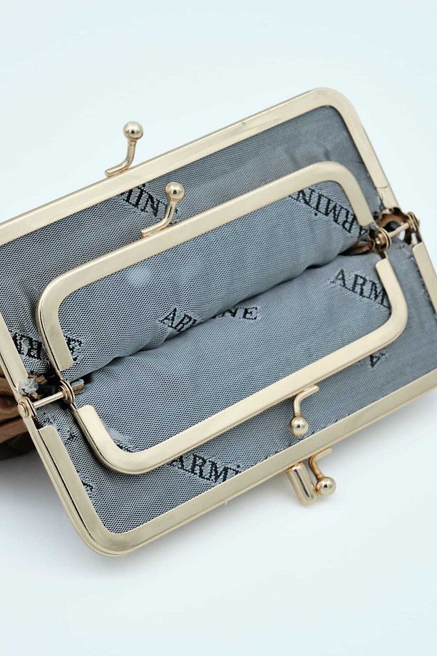 Taba Kapitone Örgü Desen Klipsli Vintage Cüzdan C29 - 5