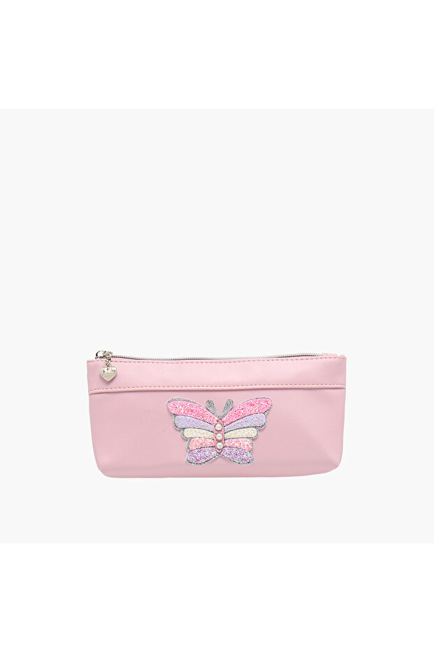 Butterfly Applique Pencil Pouch with Zip Closure