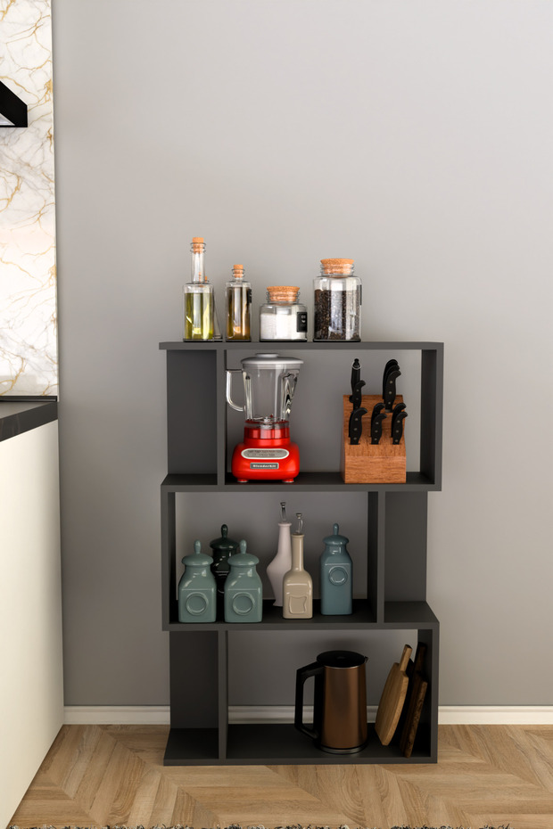 SCALA 3 RAFLI Mutfak Dolabı Mutfak Rafı Çok Amaçlı Dolap -ANTRASİT - 2