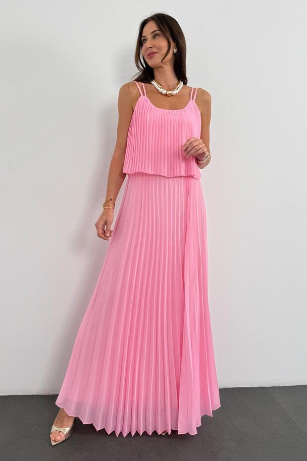 Pink Pleated Chiffon Dress 00778