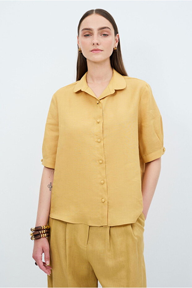 Bebe Yaka Yarım Kollu Gömlek - 1