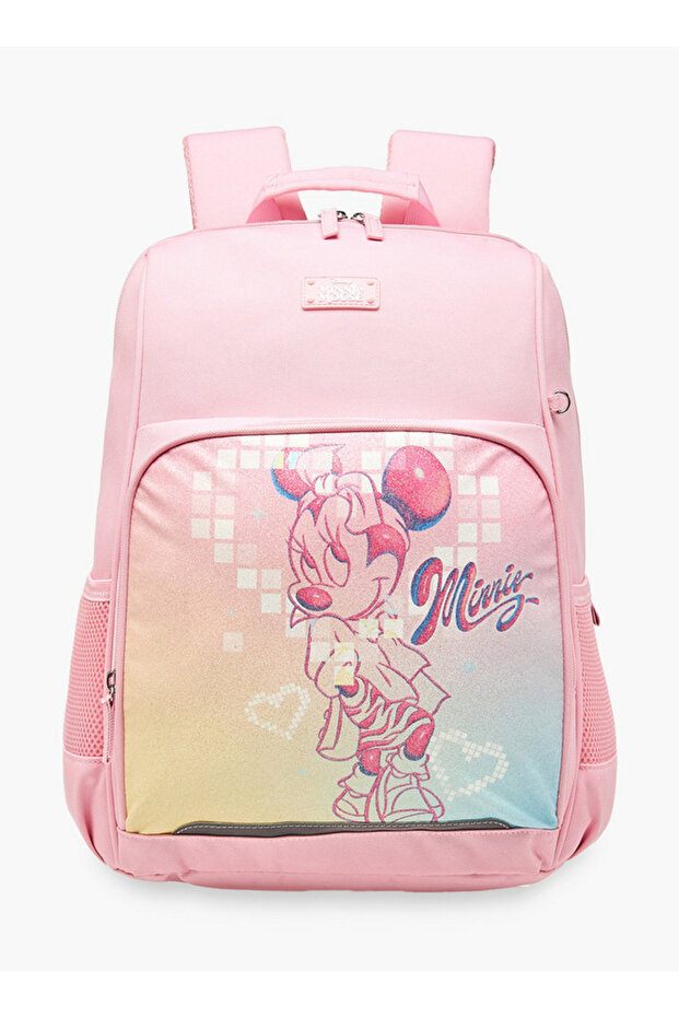 Girls Minnie Mouse Print School Backpack with Adjustable Straps and Zip Closure - 13x31x41 cm