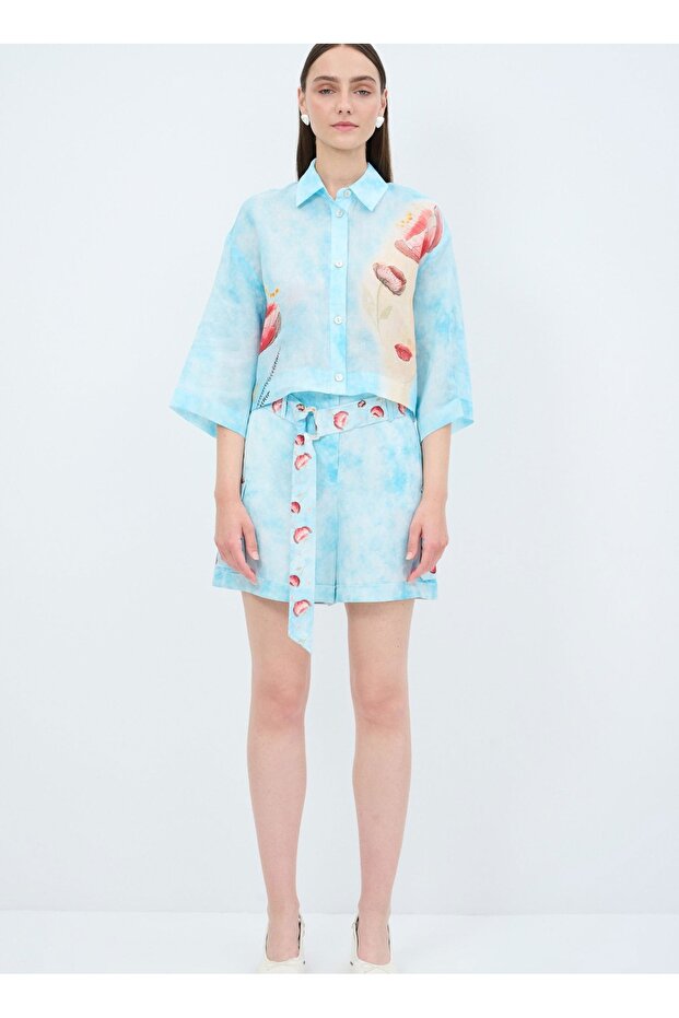 Desenli Keten Gömlek - 3