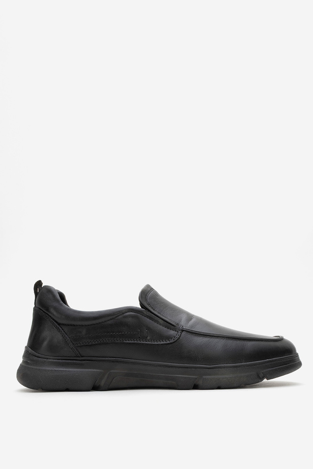 Men's Thick Sole Laceless Comfort Shoes Real Leather Cr 2676 Black