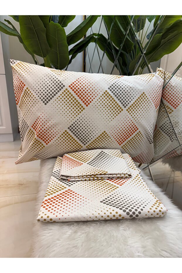 Patterned Double 100% Cotton Non-Elastic Bed Sheet And Pillowcase Set