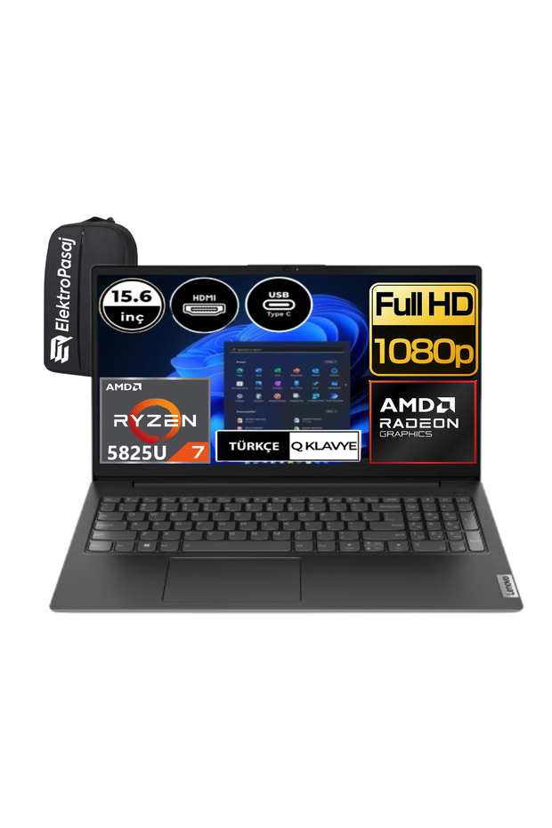 V15 G3 82TV009DTXEP6 Ryzen 7 5825U 8 GB 256 GB SSD 15.6" FHD Win11 Pro + ElektroPasaj Çanta - 1