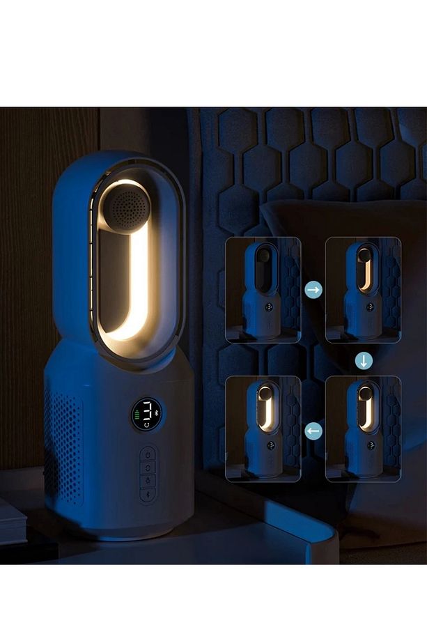 Hepu Hp-F29 Masaüstü Işıklı Type-C Şarjlı Bluetooth Hoparlörlü Sessiz Kule Tipi Fan - 4