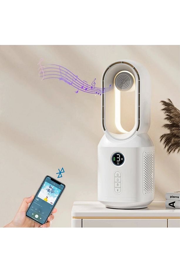 Hepu Hp-F29 Masaüstü Işıklı Type-C Şarjlı Bluetooth Hoparlörlü Sessiz Kule Tipi Fan - 3