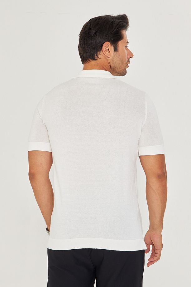 İnce Yazlık Soft Pamuklu Polo Yaka Triko Tshirt - Ekru | Mes511769-01 - 5