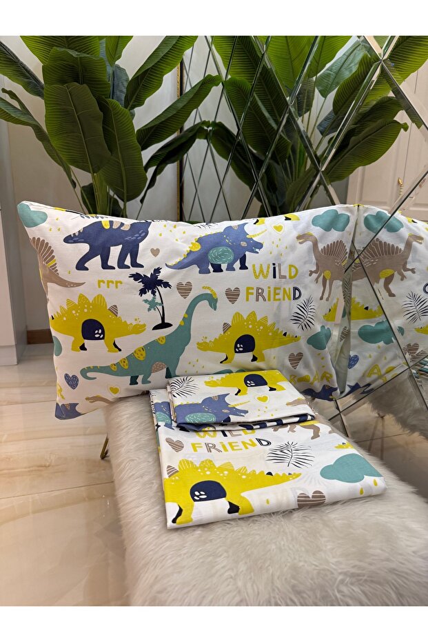 Patterned Single 100% Cotton Elasticless Sheet and Pillowcase Set - 3