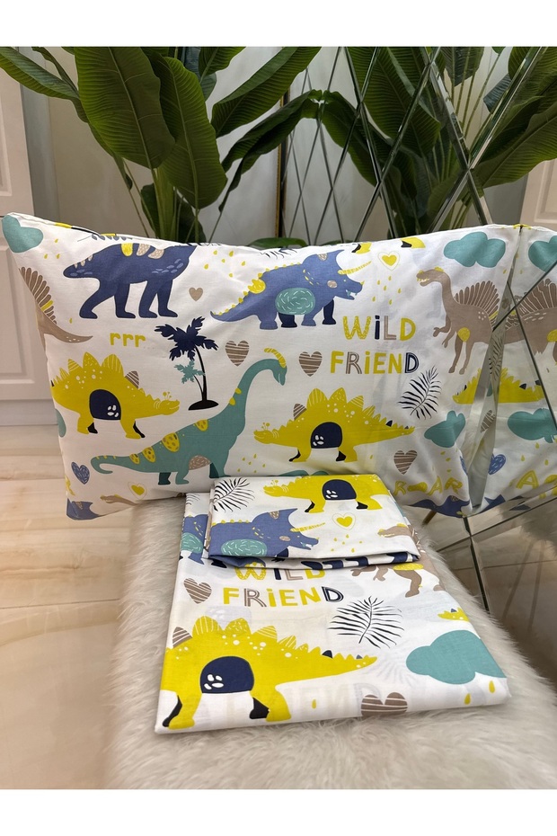 Patterned Single 100% Cotton Elasticless Sheet and Pillowcase Set - 5