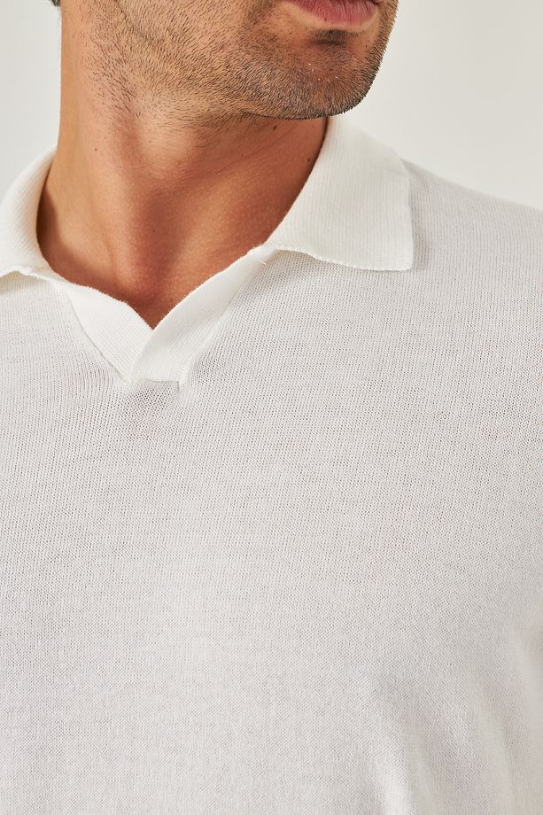 İnce Yazlık Soft Pamuklu Polo Yaka Triko Tshirt - Ekru | Mes511769-01 - 4