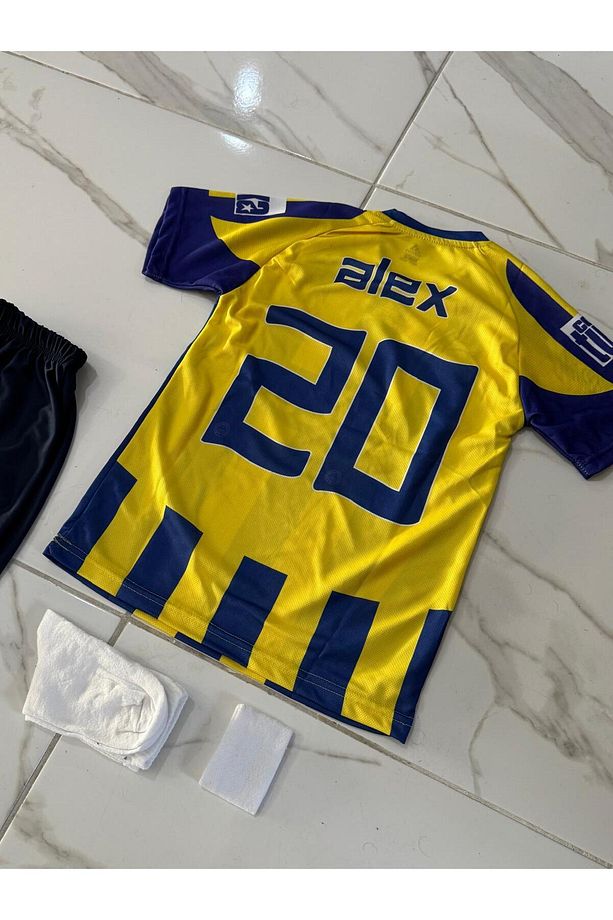 4'lü Set/ Fe.ner.bah'çe A.l.e.x. D.e. S.o.u.z.a Sarı Lacivert Çocuk Forma Şort Çorap Bileklik - 4