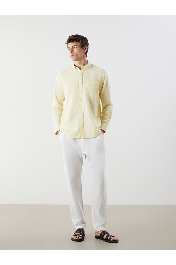 LCWAIKIKI Classic Regular Fit Uzun Kollu Keten Karışımlı Erkek Gömlek - 2