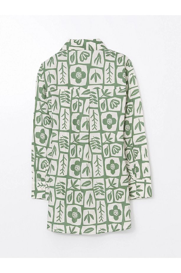 LCW Modest Yeşil Desenli Oversize Kadın Gömlek Tunik - 6