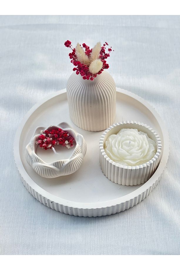 Sakayık cicekli dekoratif mum seti 4 lü set (çiçek dahil) - 3