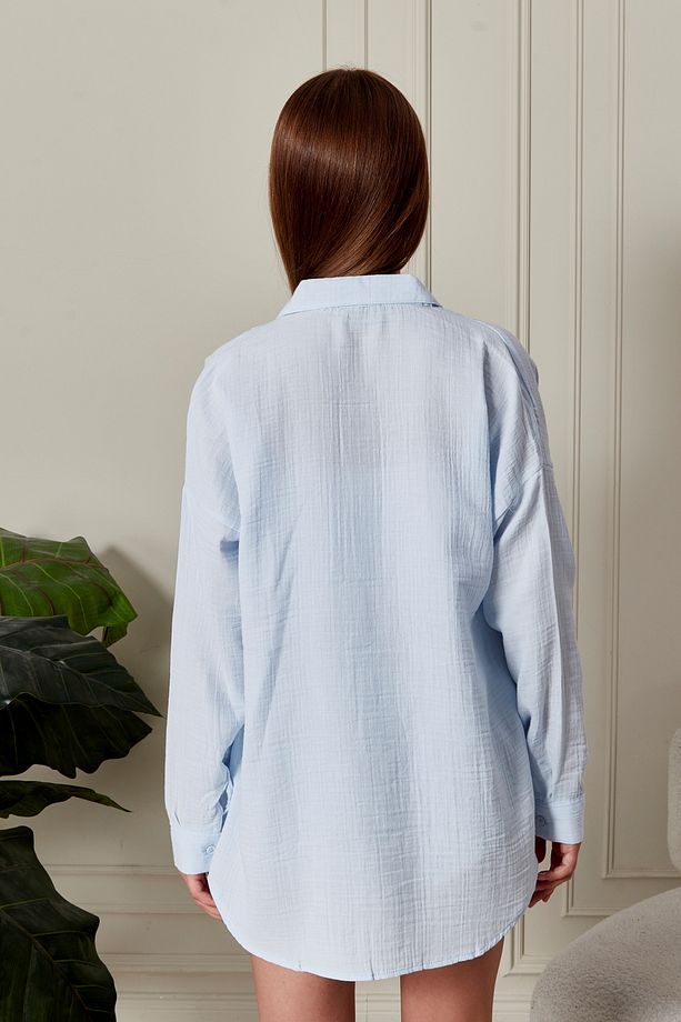 Oversize Basic Müslin Gömlek Bebe Mavi - 7
