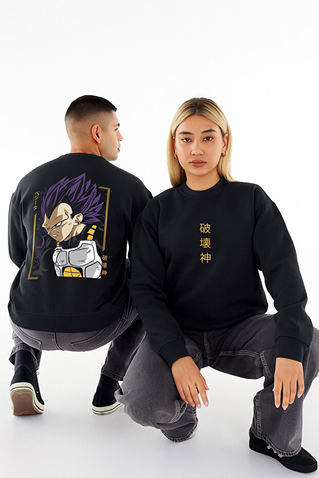 Lenithra Dragon Ball Vegeta Anime Back Printed Unisex Oversize Black Sweatshirt