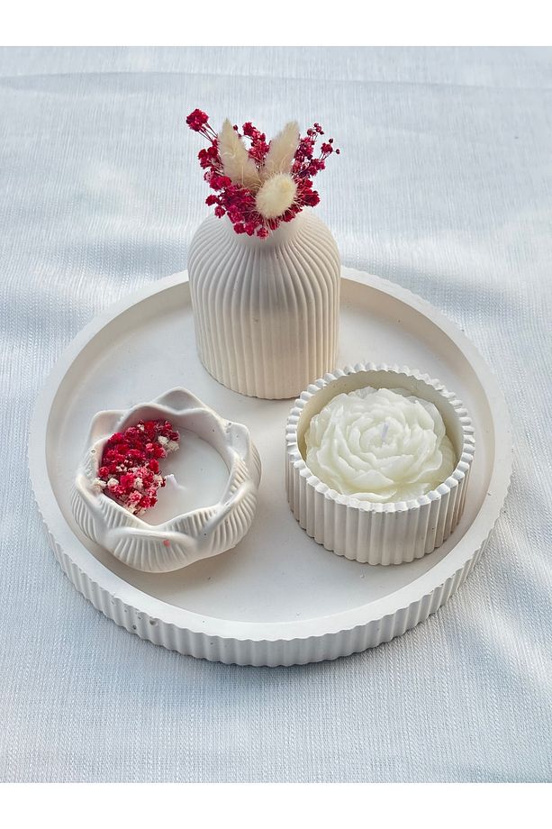 Sakayık cicekli dekoratif mum seti 4 lü set (çiçek dahil) - 1