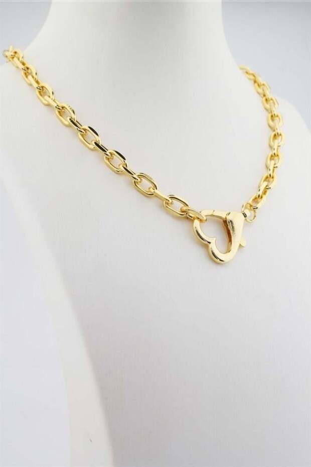 Women's 40 Cm Heart Model Lock Detailed Necklace
