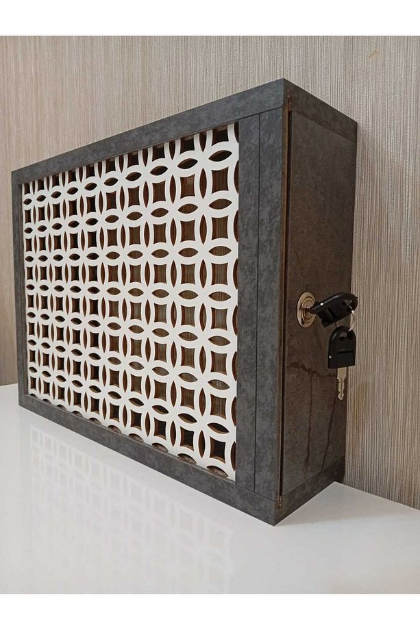 Dekoratif Kilitli Mermer Desen Duvara Asılabilir Sigorta Ve Modem-wifi Saklama Kutusu 30x40Cm - 9
