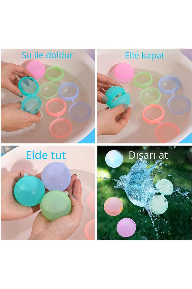 Çocuklar İçin Mini Su Balonu Oyuncağı - 12 Adet Tekrar Kullanılabilir Silikon Su Balonları Seti - 2