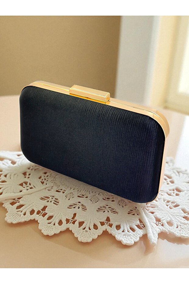 Black Color Waterway Patterned Satin Women's Evening Dress Bag